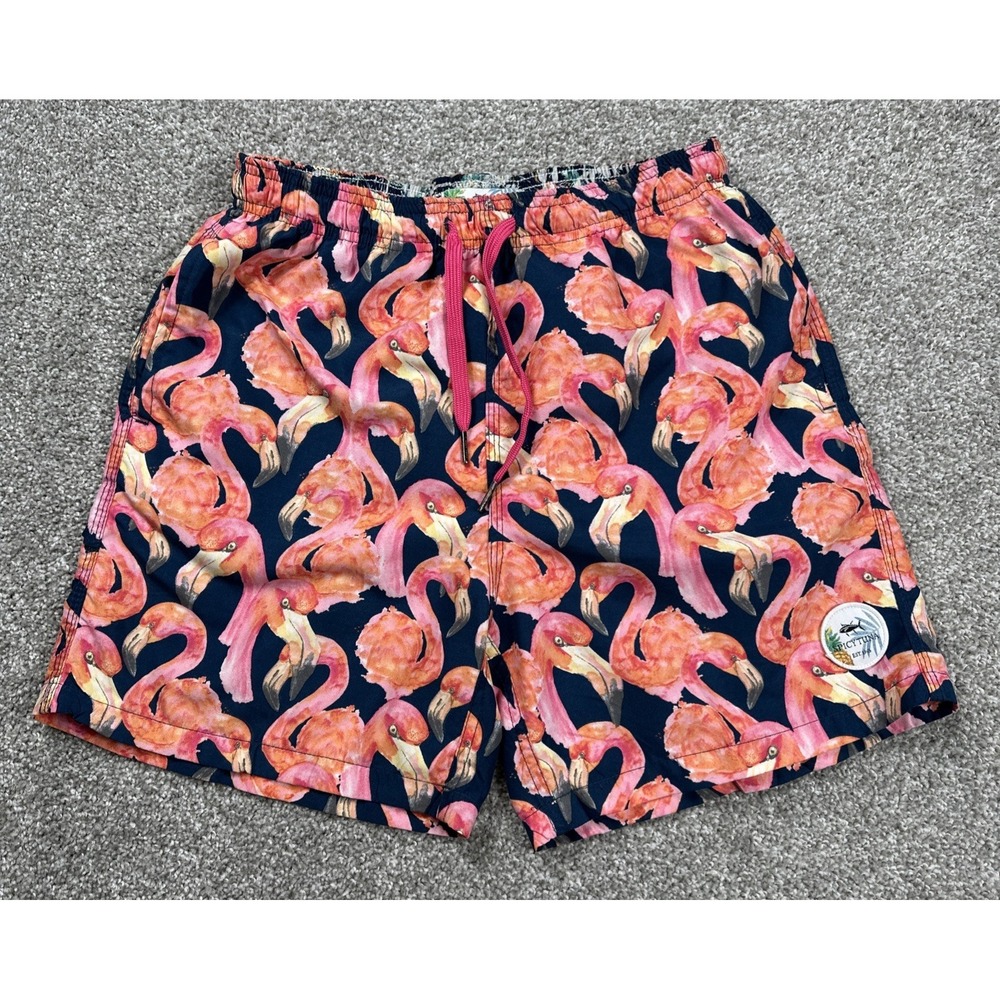 Spicy Tuna Flamingo Swim Trunks Men's Small Pink Tropical Bird Print Mesh Lined